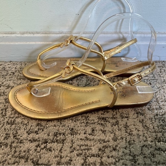 Kate Spade Gold Bow Strappy Sandals Size 7.5 - Picture 2 of 10